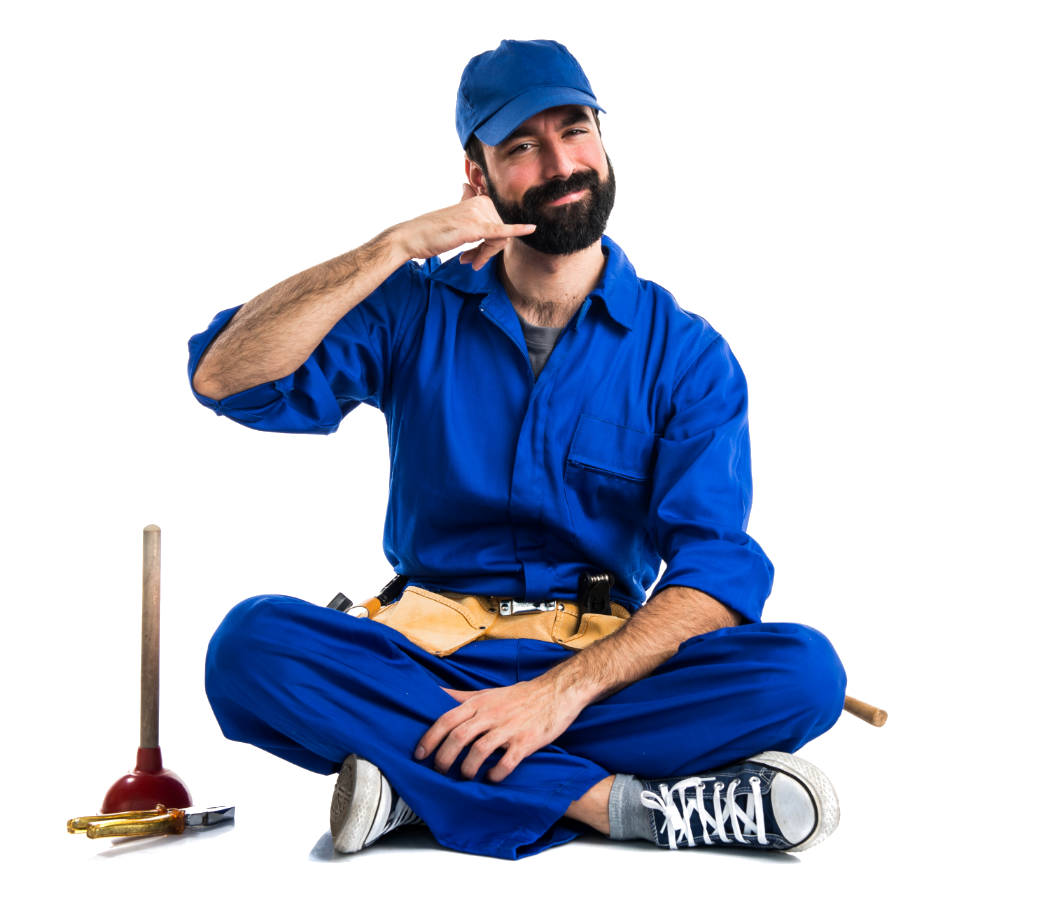 Plumber making a phone call gesture